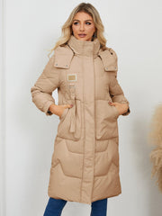 Long Sleeve Longline Hooded Winter Coat - Trendsi