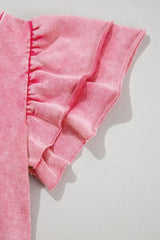 Mineral Wash Raw Edge Ruffle Mini Dress - Trendsi - Flyclothing LLC