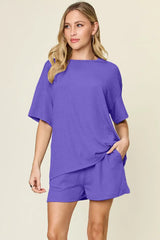 Double Take Basic style Round Neck Solid Set - Trendsi - Flyclothing LLC