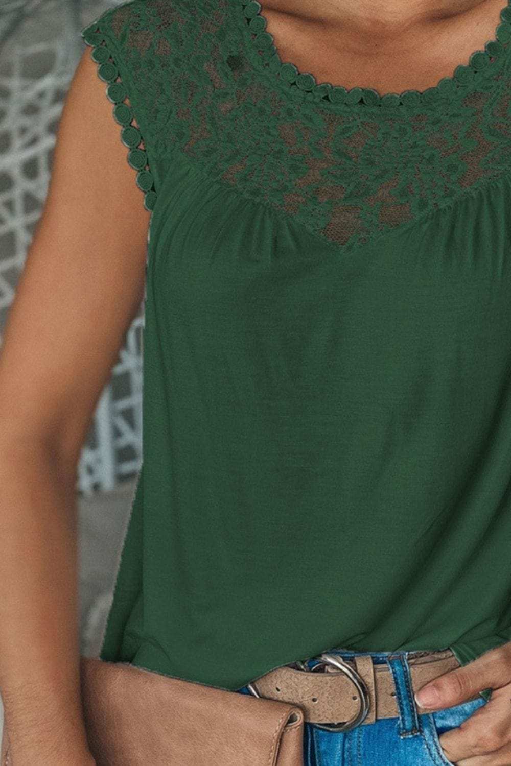 Full Size Lace Round Neck Tank - Trendsi - Flyclothing LLC