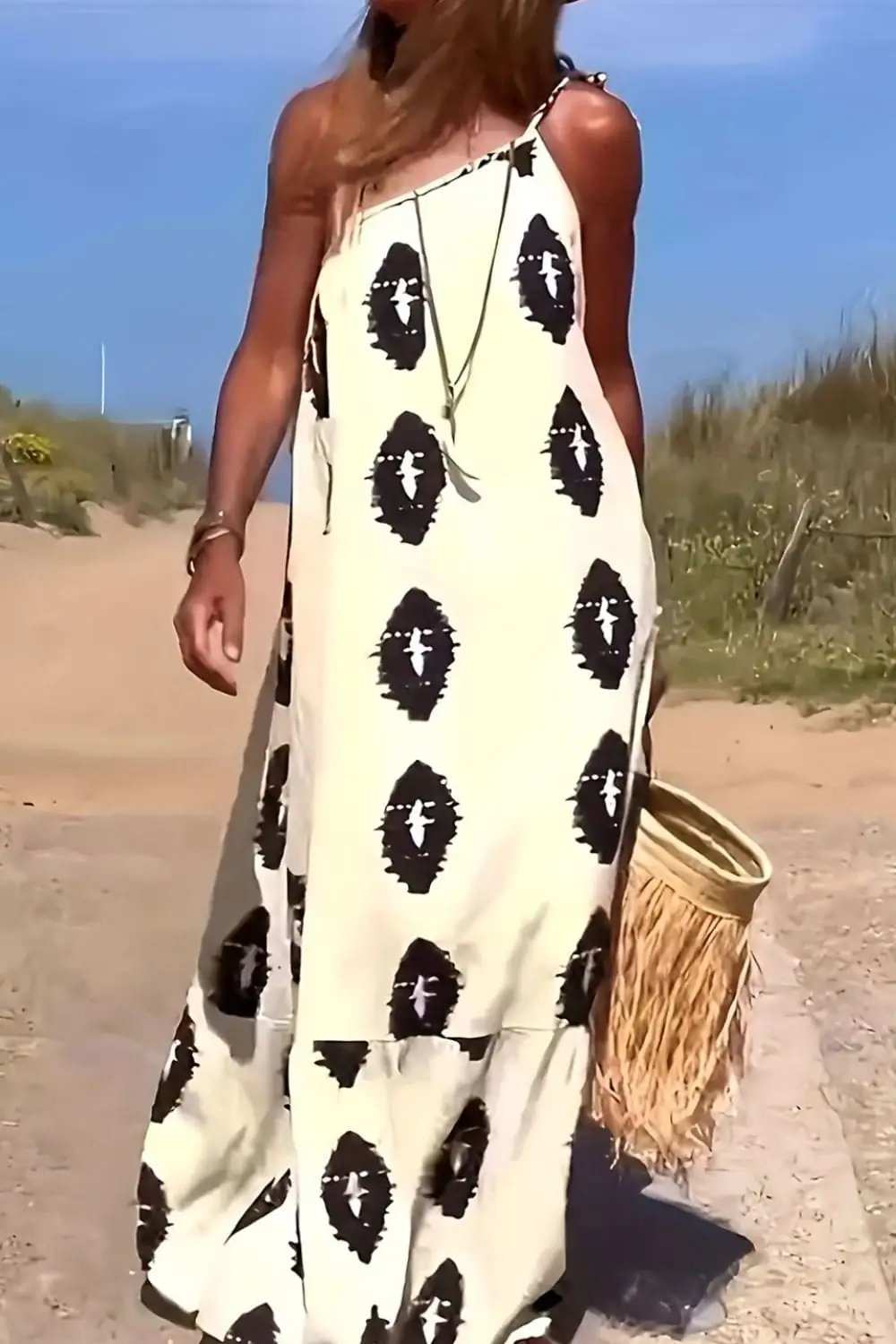 Printed Single Shoulder Maxi Dress - Trendsi - Flyclothing LLC