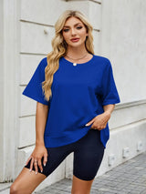 Round Neck Short Sleeve T-Shirt - Trendsi - Flyclothing LLC