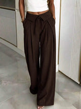 High-Waisted Wide-Leg Pinstripe Pants - Trendsi - Flyclothing LLC