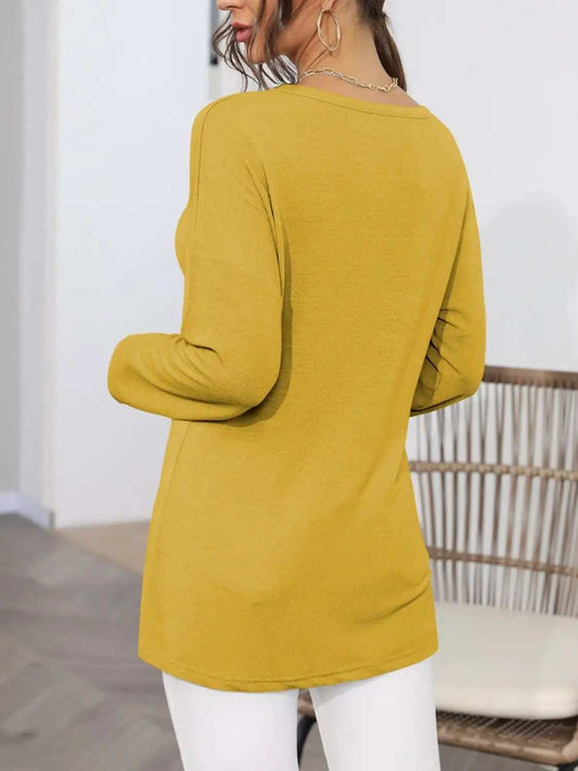Notched Long Sleeve T-Shirt - Trendsi - Flyclothing LLC