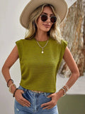 Textured Round Neck Casual Ribbed Top - Trendsi