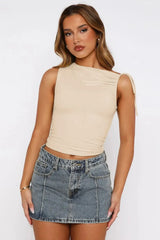 Ruched Tied Solid Color Tank - Trendsi - Flyclothing LLC