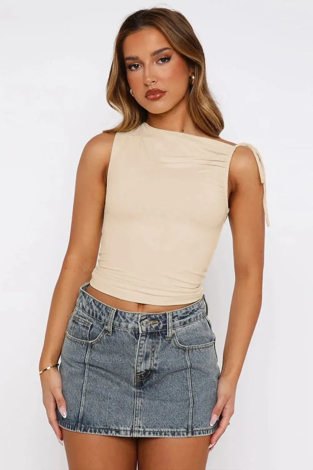 Ruched Tied Solid Color Tank - Trendsi - Flyclothing LLC
