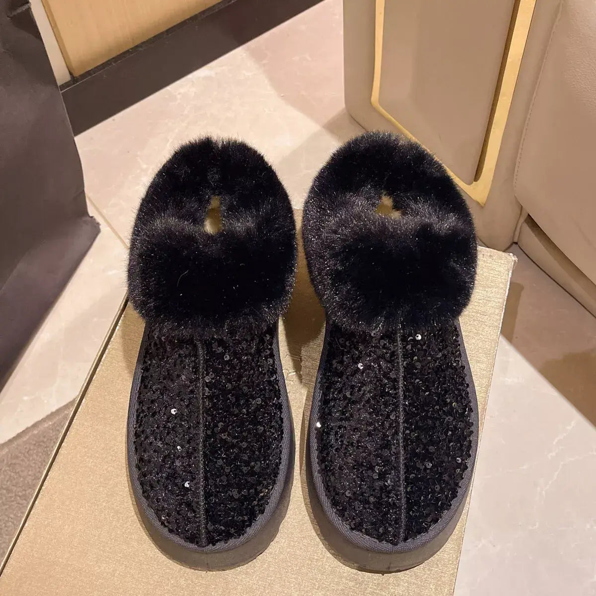 Sequin Round Toe Platform Boots - Trendsi - Flyclothing LLC