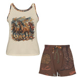Baha Ranch Wild Horses Western Pajama Lounge Tank Shorts Set Made in America
