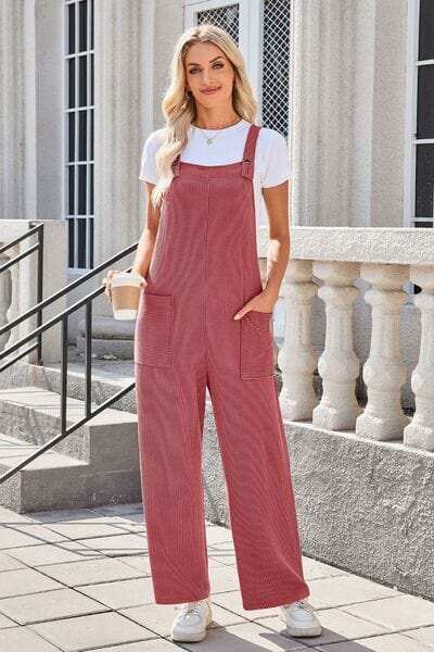 Lovelet Square Neck Wide Strap Overalls with Pockets - Trendsi - Flyclothing LLC