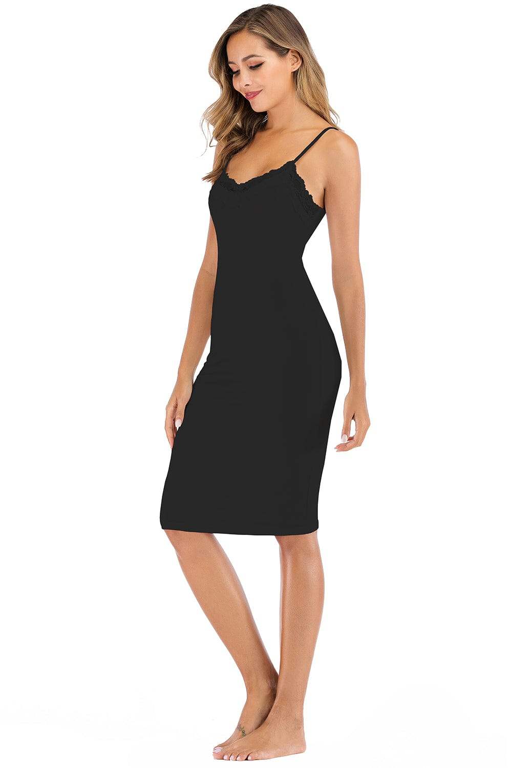 Lace Detail V-Neck Spaghetti Strap Lounge Dress - Trendsi - Flyclothing LLC