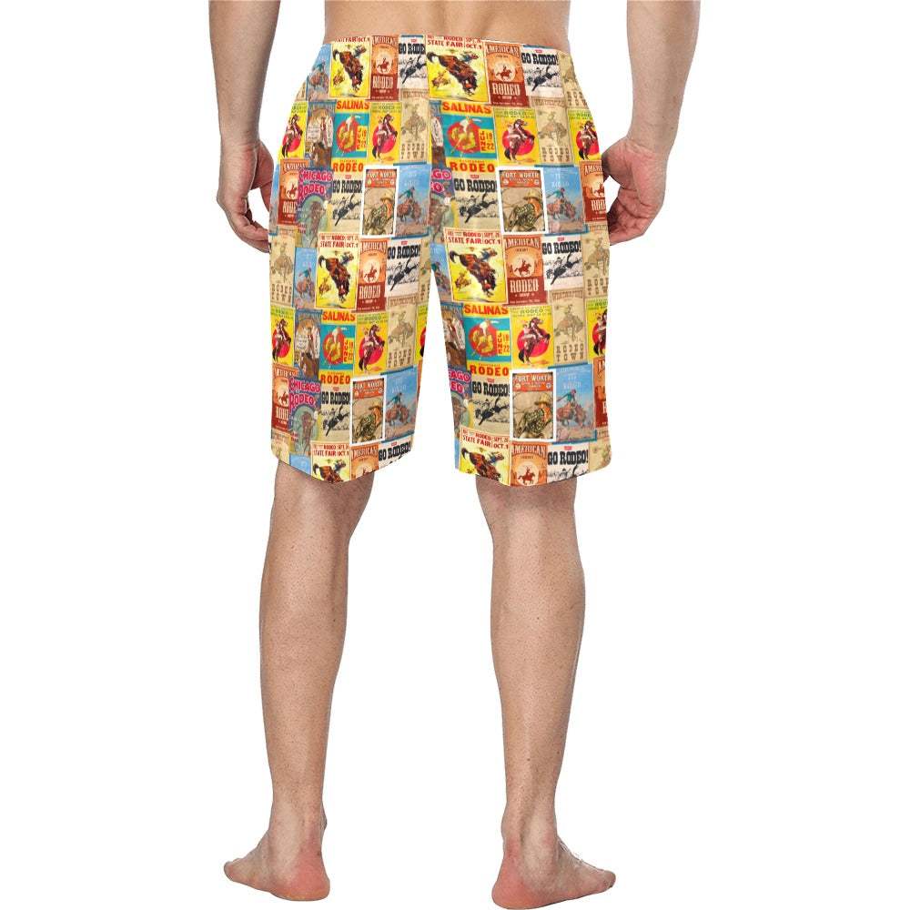 Baha Ranch Vintage Rodeo Poster Mens Western Swim Trunks Shorts - Baha Ranch Western Wear - Flyclothing LLC