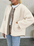 Contrast Button Up Sherpa Jacket with Pockets - Trendsi - Flyclothing LLC