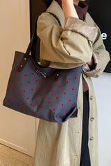Polyester Bow Polka Dot Tote Bag - Trendsi