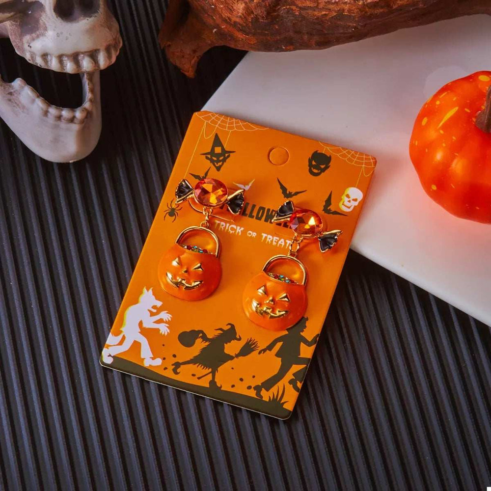 Halloween Rhinestone Pumpkin Dangle Earrings - Trendsi - Flyclothing LLC