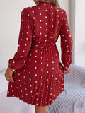 Polka Dot Tie Neck Pleated Dress - Trendsi - Flyclothing LLC