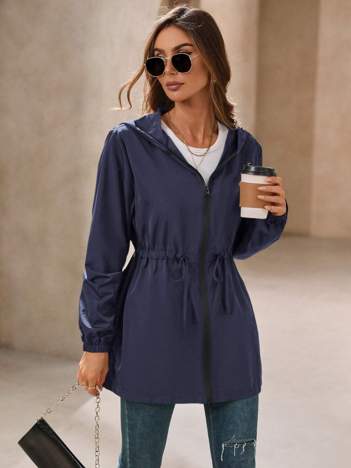 Ivy Lane Outdoor Waterproof Long Sleeve Hooded Windbreaker - Trendsi - Flyclothing LLC