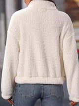 Heart Half Zip Long Sleeve Teddy Sweatshirt - Trendsi - Flyclothing LLC