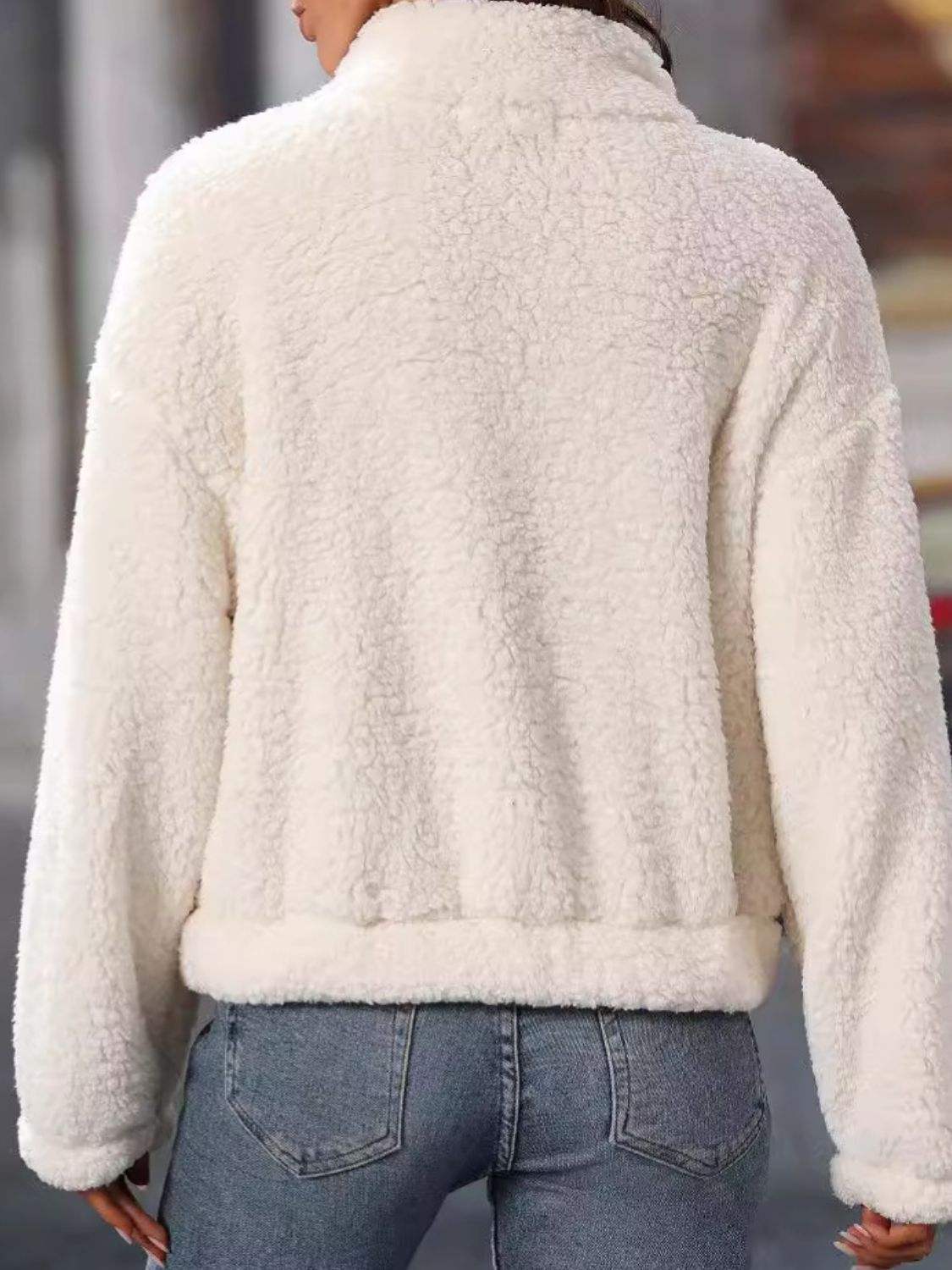Heart Half Zip Long Sleeve Teddy Sweatshirt - Trendsi - Flyclothing LLC