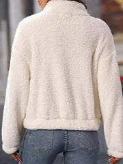 Heart Half Zip Long Sleeve Teddy Sweatshirt - Trendsi