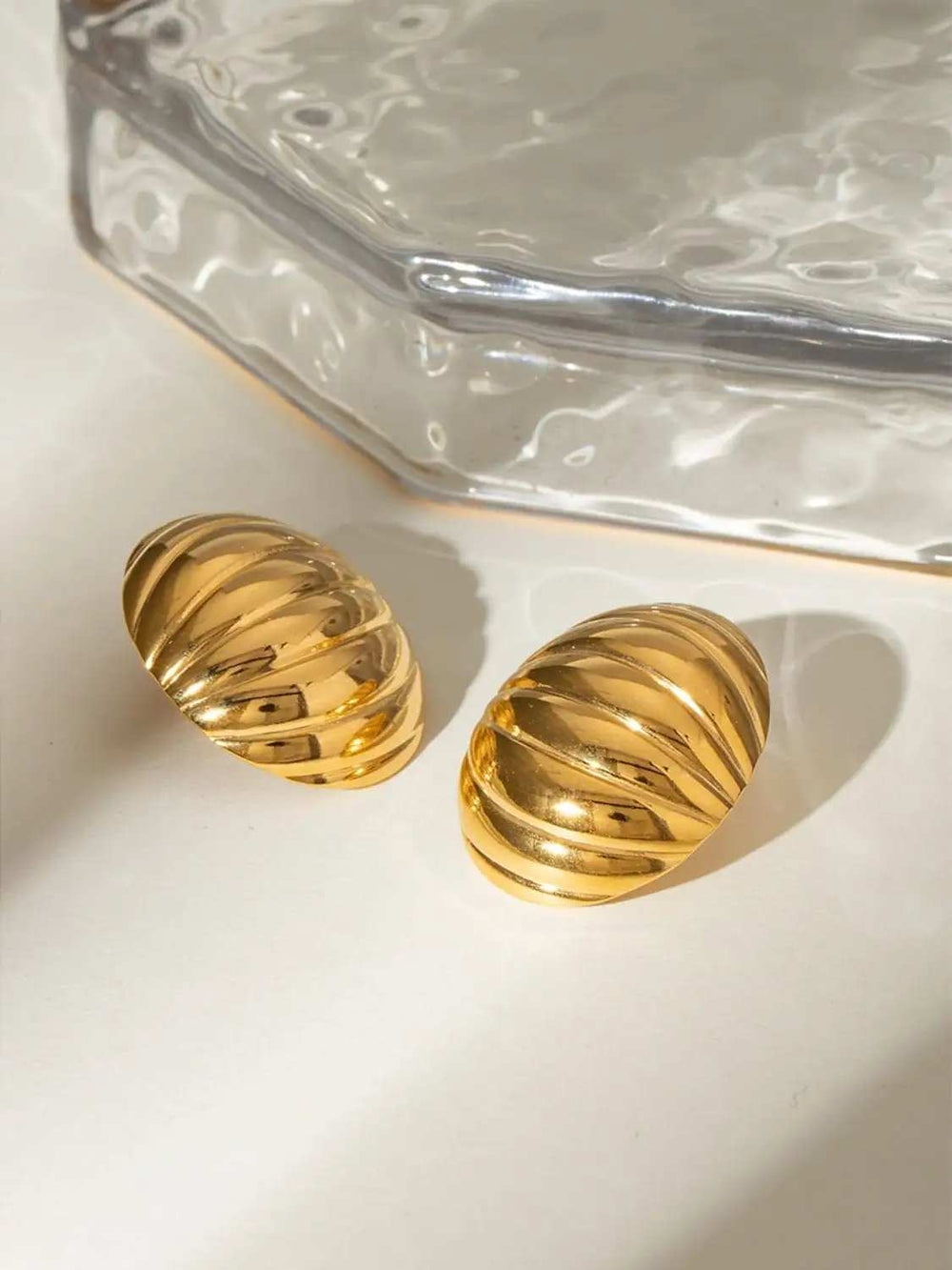 18K Gold-Plated Stainless Steel Ribbed Earrings - Trendsi - Flyclothing LLC