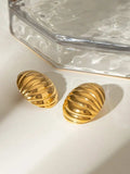 18K Gold-Plated Stainless Steel Ribbed Earrings - Trendsi - Flyclothing LLC
