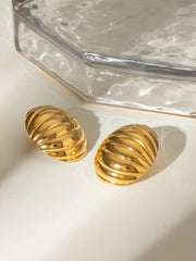 18K Gold-Plated Stainless Steel Ribbed Earrings - Trendsi