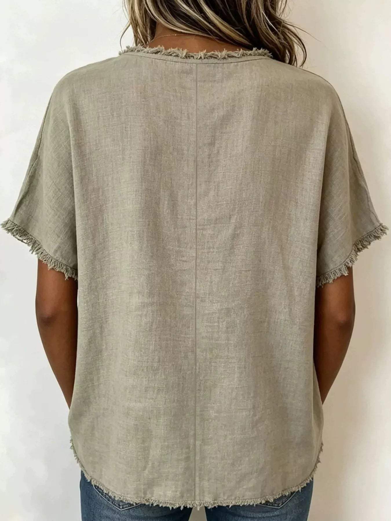 Full Size Frayed Hem Short Sleeve Top Plus Size - Trendsi - Flyclothing LLC