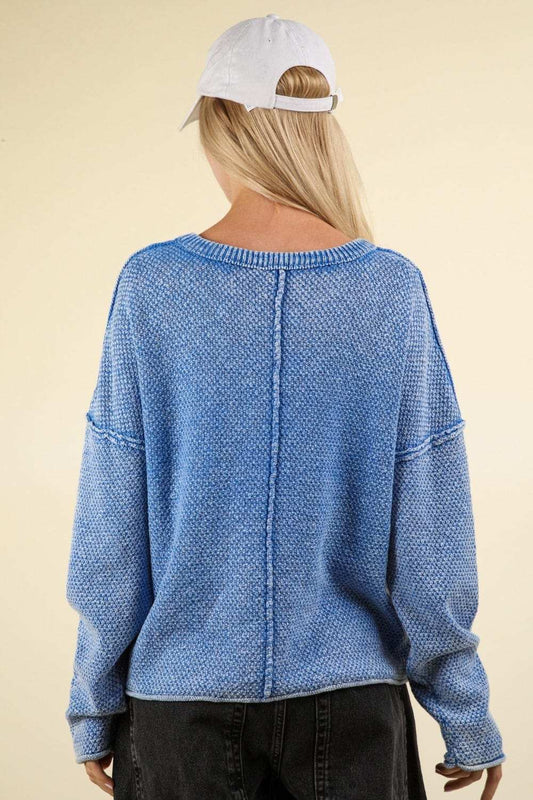 VERY J Mineral Washed Exposed Seam Sweater - Trendsi - Flyclothing LLC