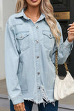 Flap Pocket Raw Hem Denim Jacket - Trendsi - Flyclothing LLC