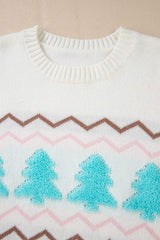 Christmas Tree Ribbed Hem Dropped Shoulder Sweater - Trendsi - Flyclothing LLC