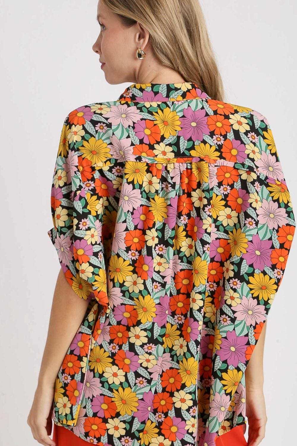 Umgee Full Size Flower Print Boxy Cut Button Down Shirt Plus Size - Trendsi - Flyclothing LLC