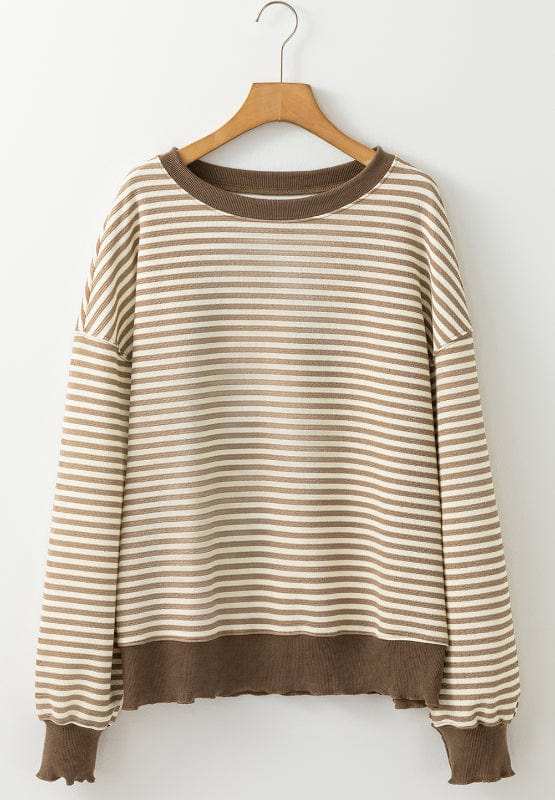 Striped Round Neck Long Sleeve Sweatshirt - Trendsi - Flyclothing LLC