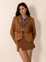 Tied Tassel Collared Neck Long Sleeve Jacket - Trendsi - Flyclothing LLC