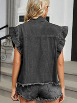 Raw Hem Cap Sleeve Denim Jacket - Trendsi - Flyclothing LLC
