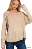 Zenana Crinkle Washed Thumb Hole Cuffs Long Sleeve Top - Trendsi - Flyclothing LLC