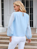Round Neck Long Sleeve Blouse - Trendsi - Flyclothing LLC
