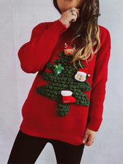 Christmas Tree Round Neck Long Sleeve Sweater - Trendsi
