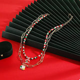 Christmas Double-Layer Necklace with Colorful Beads and Pendant - Trendsi - Flyclothing LLC