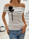 Perfee Striped Off-Shoulder Short Sleeve T-Shirt - Trendsi