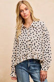 BiBi Crinkle Polka Dot Ruffled Hem Button Up Shirt Top - Trendsi - Flyclothing LLC