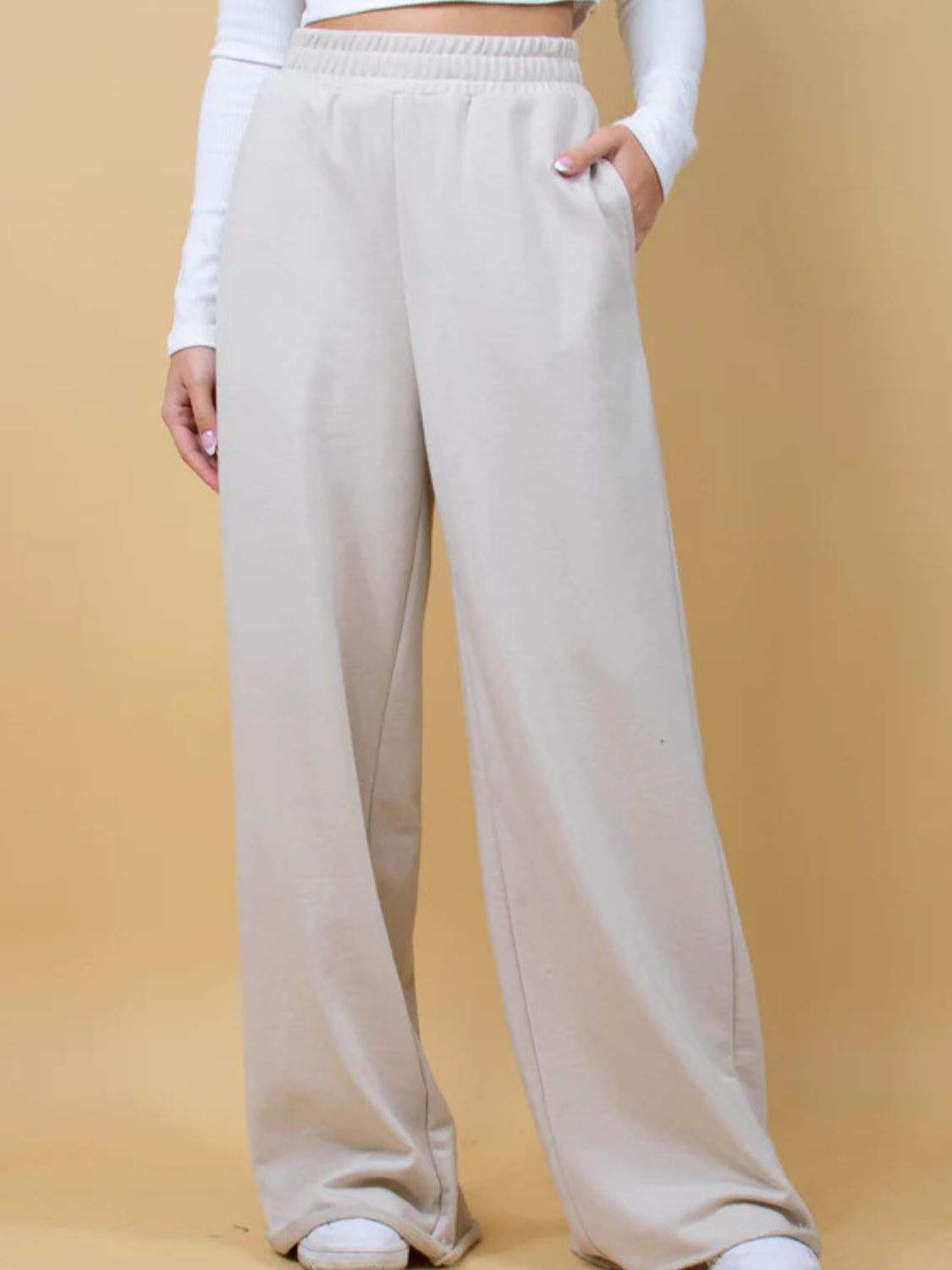 Elastic Waist Wide Leg Pants - Trendsi - Flyclothing LLC