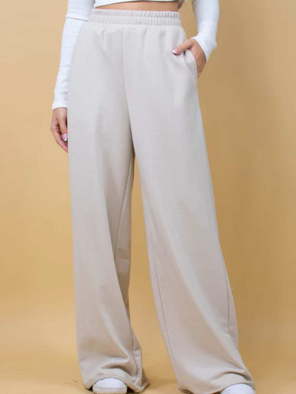 Elastic Waist Wide Leg Pants - Trendsi - Flyclothing LLC