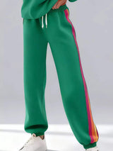 Striped Round Neck Sweatshirt and Pants Set - Trendsi - Flyclothing LLC