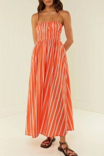 Striped Square Neck Cami Dress - Trendsi