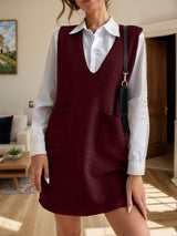 V-Neck Sleeveless Sweater Dress with Pockets - Trendsi - Flyclothing LLC