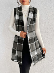 Honey Plaid Button Up Vest Coat - Trendsi