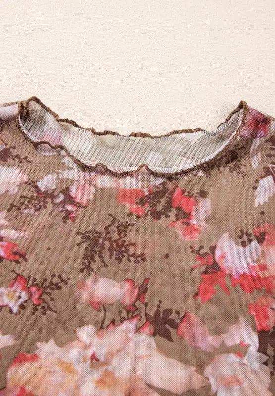 Floral Mock Neck Long Sleeve Sheer Top - Trendsi - Flyclothing LLC