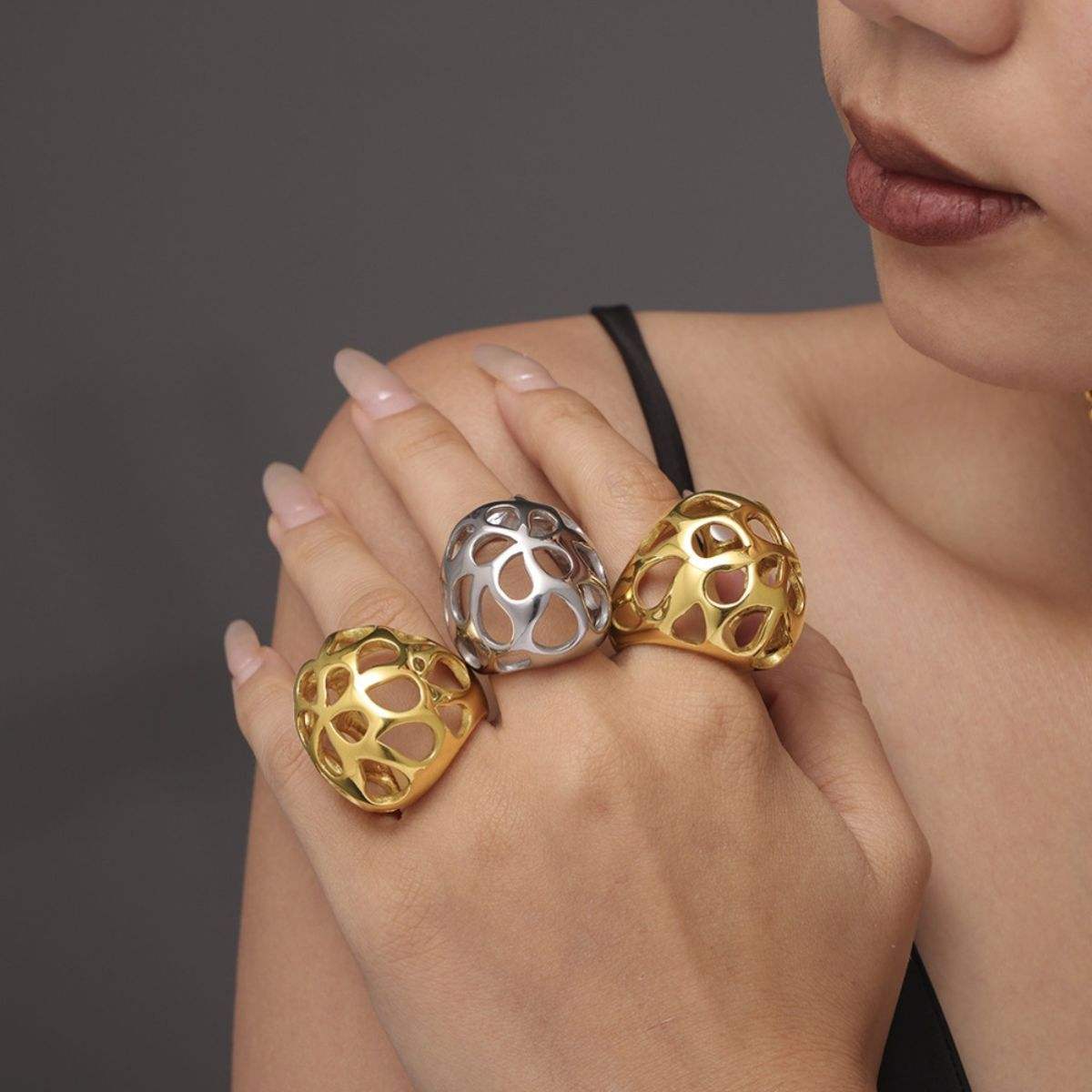 Stainless Steel Cutout Ring - Trendsi - Flyclothing LLC