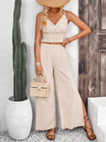Smocked Surplice Cami and Wide Leg Pants Set - Trendsi